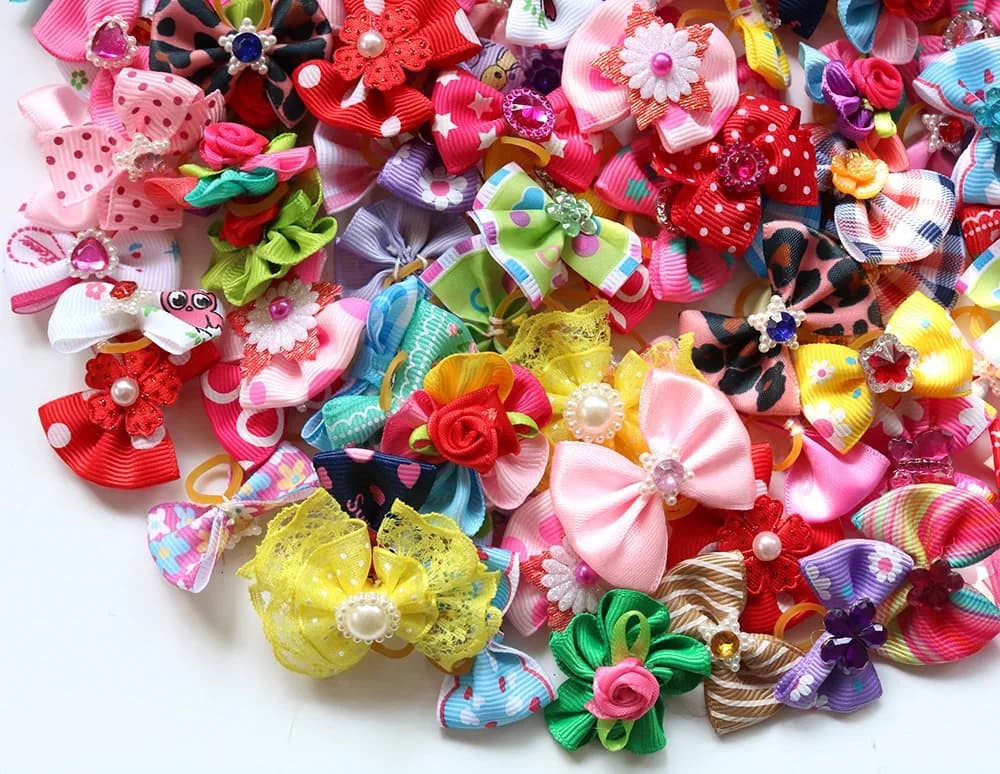 100X jolis nœuds de poils de chien faits à la main pour chiots petits chiens nœuds de toilettage acc