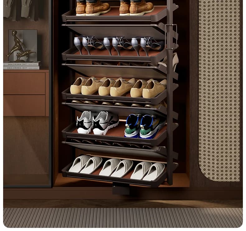 Armoire à chaussures réglable en hauteur intégrée, gain de place 360 °   Étagère à chaussures rotati
