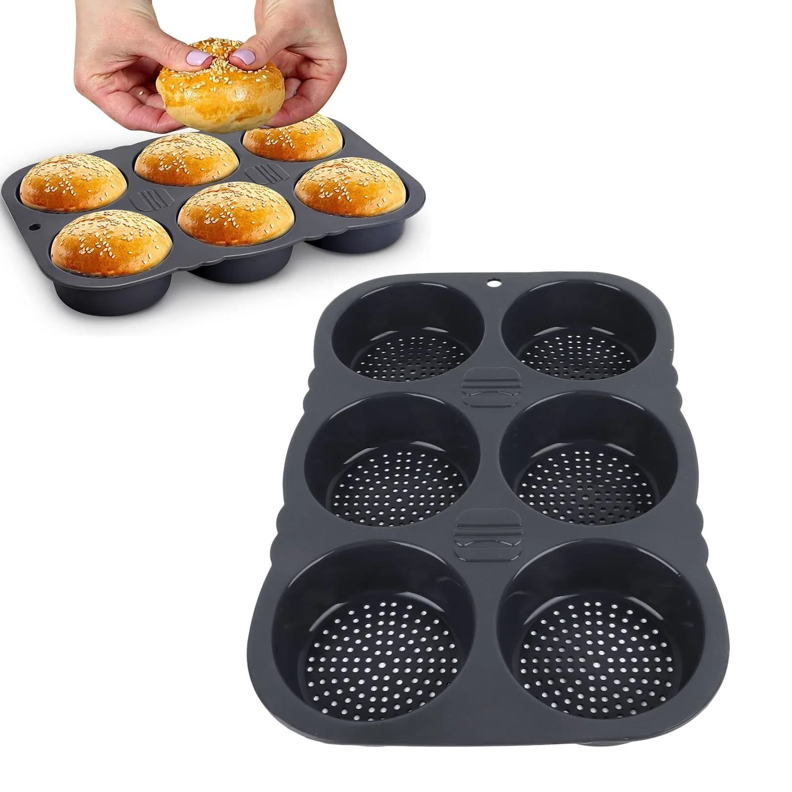 Moule à pain à Hamburger à 6 cavités, poêle pliable et réutilisable, moule à pain-40 ℉   à +446 ℉   