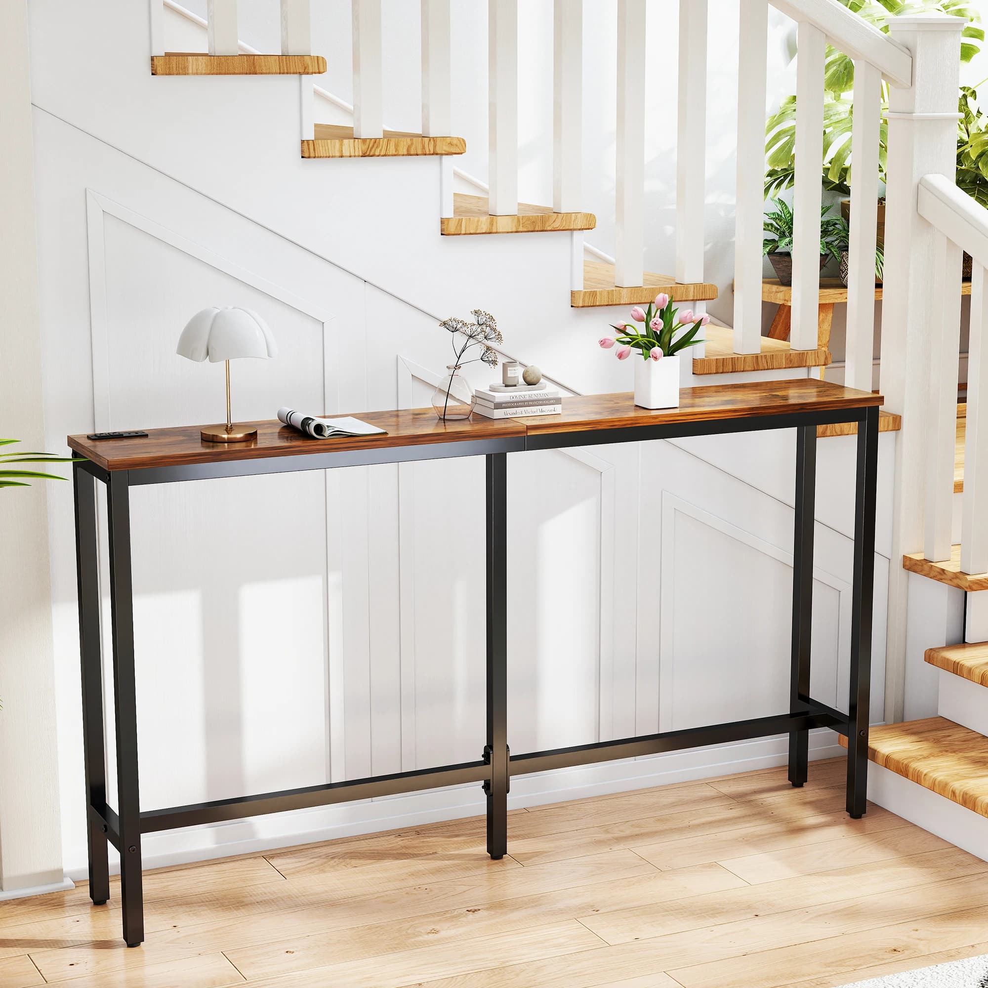 Table de canapé JHK 63IN avec station de charge, bureau de chevet sur lit avec prise, table de lit p