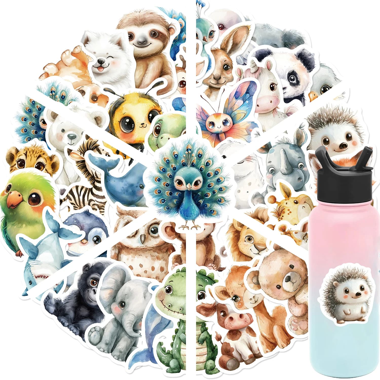 Autocollant Animal aquarelle, 50 pièces, dessin animé mignon, étanche, créatif, tendance, pour ordin