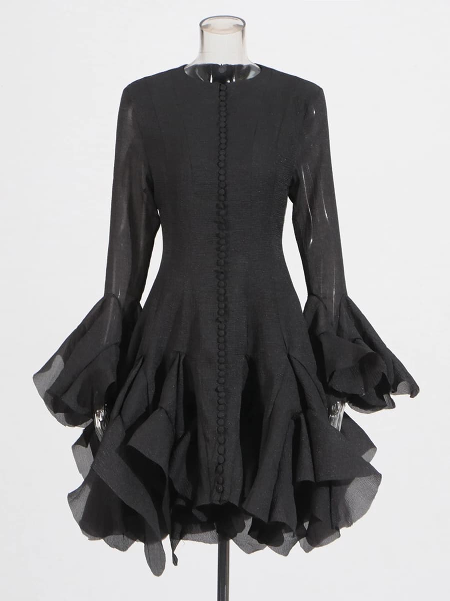 TWOTWINSTYLE – robe plissée irrégulière pour femmes, Patchwork, mode, manches longues lanterne, tail