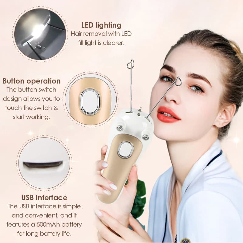 Épilateur électrique à fil pour femmes, épilateur facial et corporel indolore, fil de coton portable