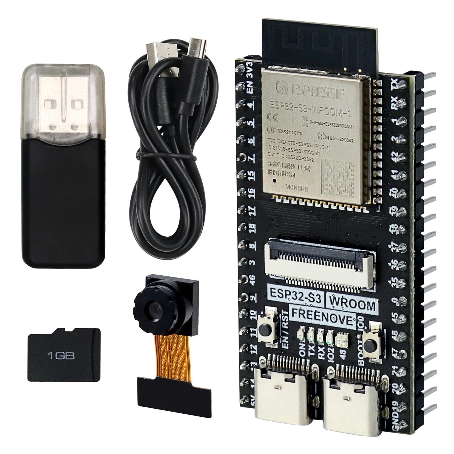 Carte sans fil Freenove ESP32-S3-WROOM CAM, microcontrôleur double cœur 32 bits 240 MHz, code Python