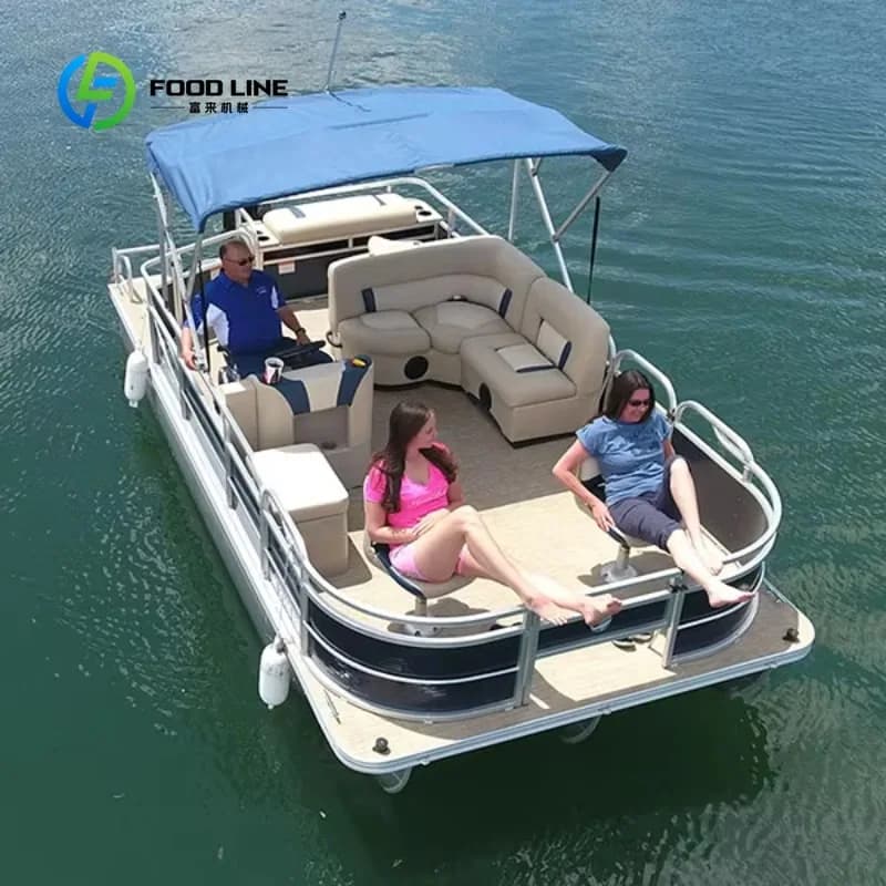 Yacht ponton de luxe en aluminium et verre, bateau multifonctionnel à moteur hors-bord pour la pêche