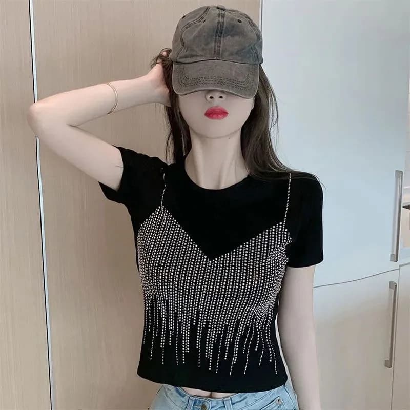 T-shirt à manches courtes pour femmes, 100% coton, coréen, chic, mince, col rond, solide, haut court