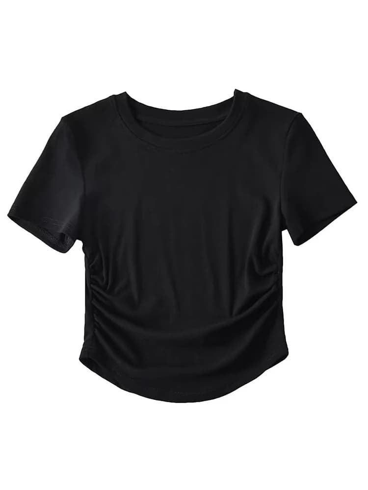 T-shirt à manches courtes et col ras du cou pour femmes, Harajuku, en coton, avec détails sur les cô