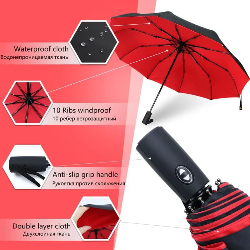 Parapluie Double couche résistant au vent, entièrement automatique, pour hommes et femmes, 10K, fort