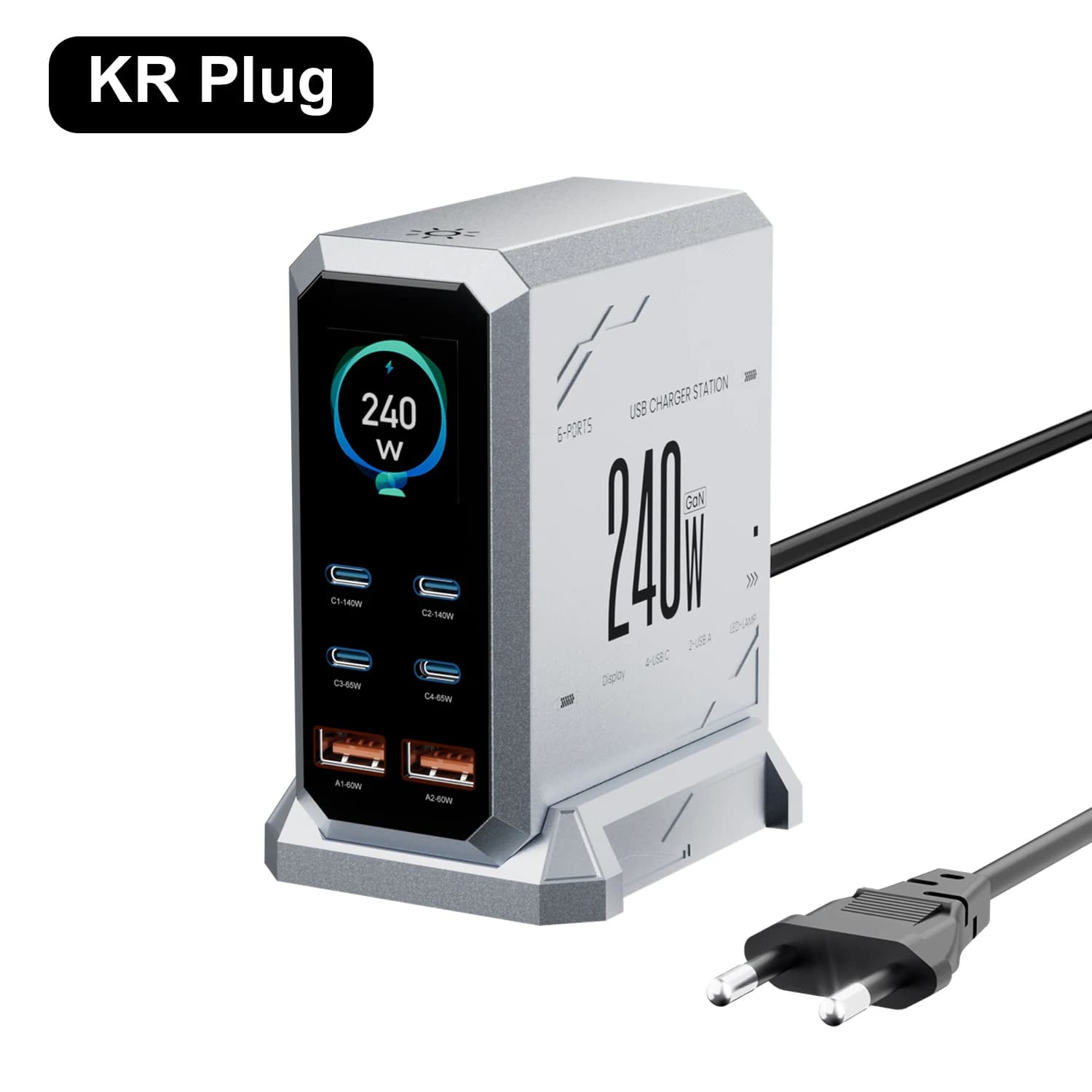 Chargeur GaN 240W 6-en-1 140W PD3.1 PPS USB Type C, Station de charge rapide à affichage numérique p