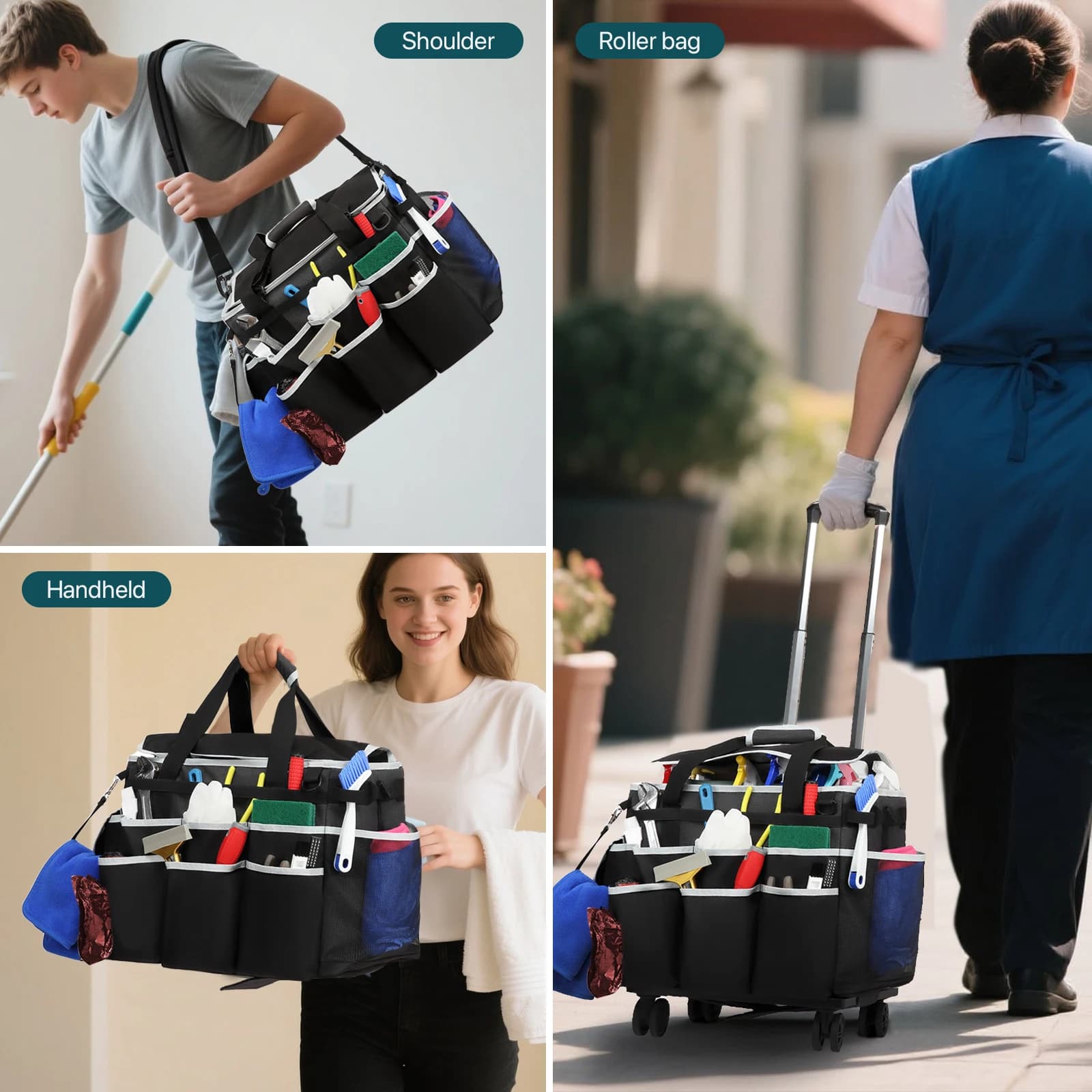 Sac de caddie de nettoyage roulant, sac à outils, sac de rangement d'outils de nettoyage, grand sac 