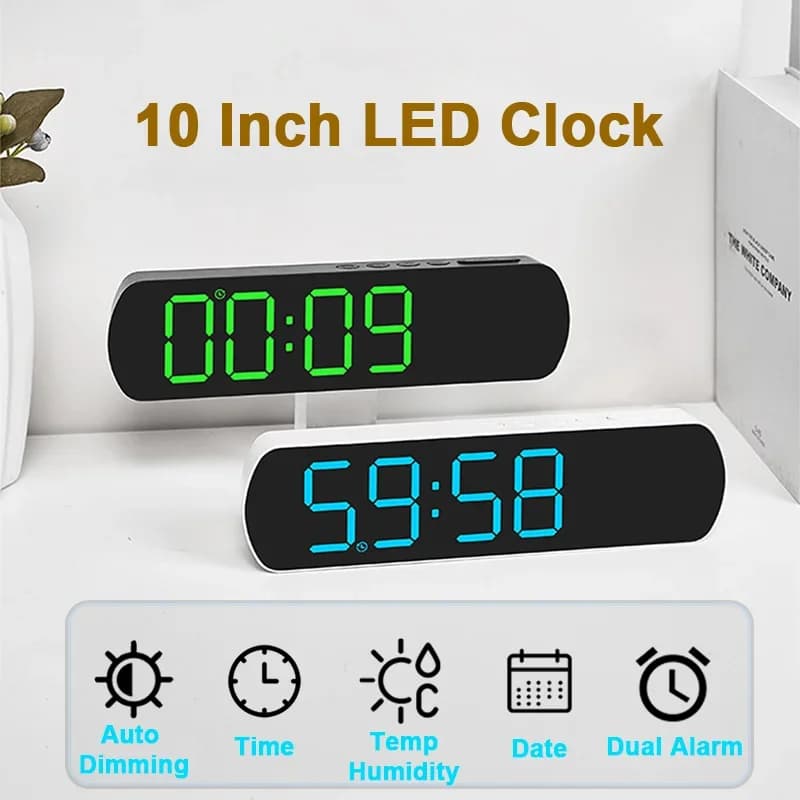 Réveil numérique LED 10 pouces température et humidité/double alarme/Date/semaine/DST horloge de Tab