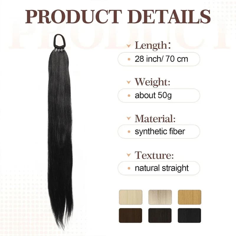 Queue de cheval droite synthétique de 28 pouces avec Extensions de cheveux élastiques à la mode pour