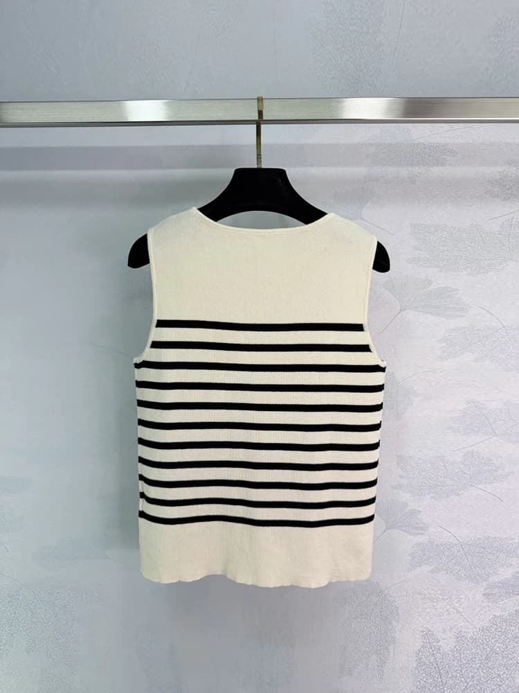Pulls en laine rayés tricotés pour femme, col rond, sans manches, coupe droite, pour la maison, mode