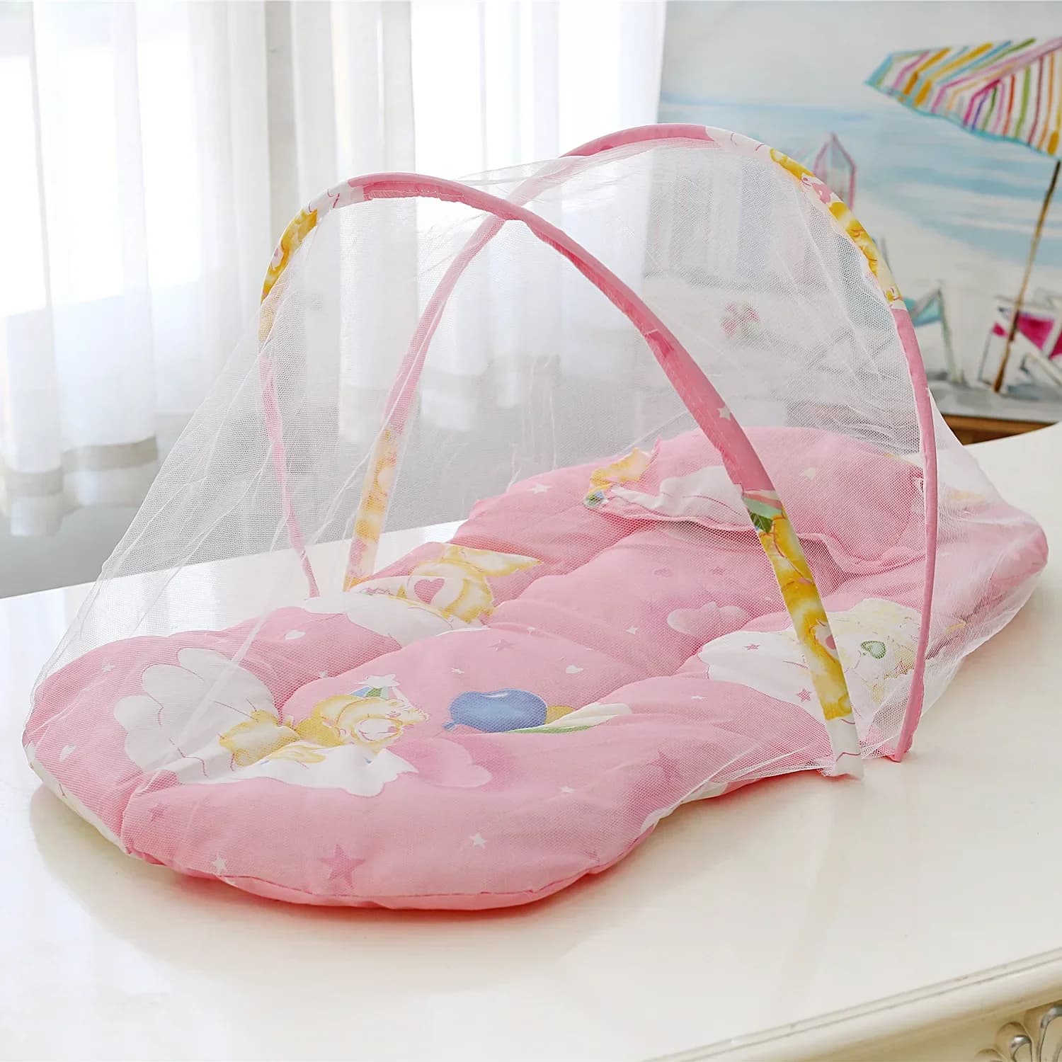Moustiquaire Portable Pliable pour Lit de Bébé, Filet CPull en Polyester avec Oreiller et Rembourrag