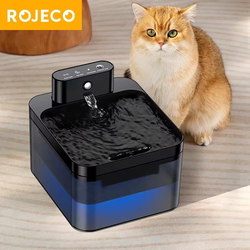 ROJECO Fontaine à eau automatique pour animaux de compagnie, distributeur d'eau sans fil, capteur in