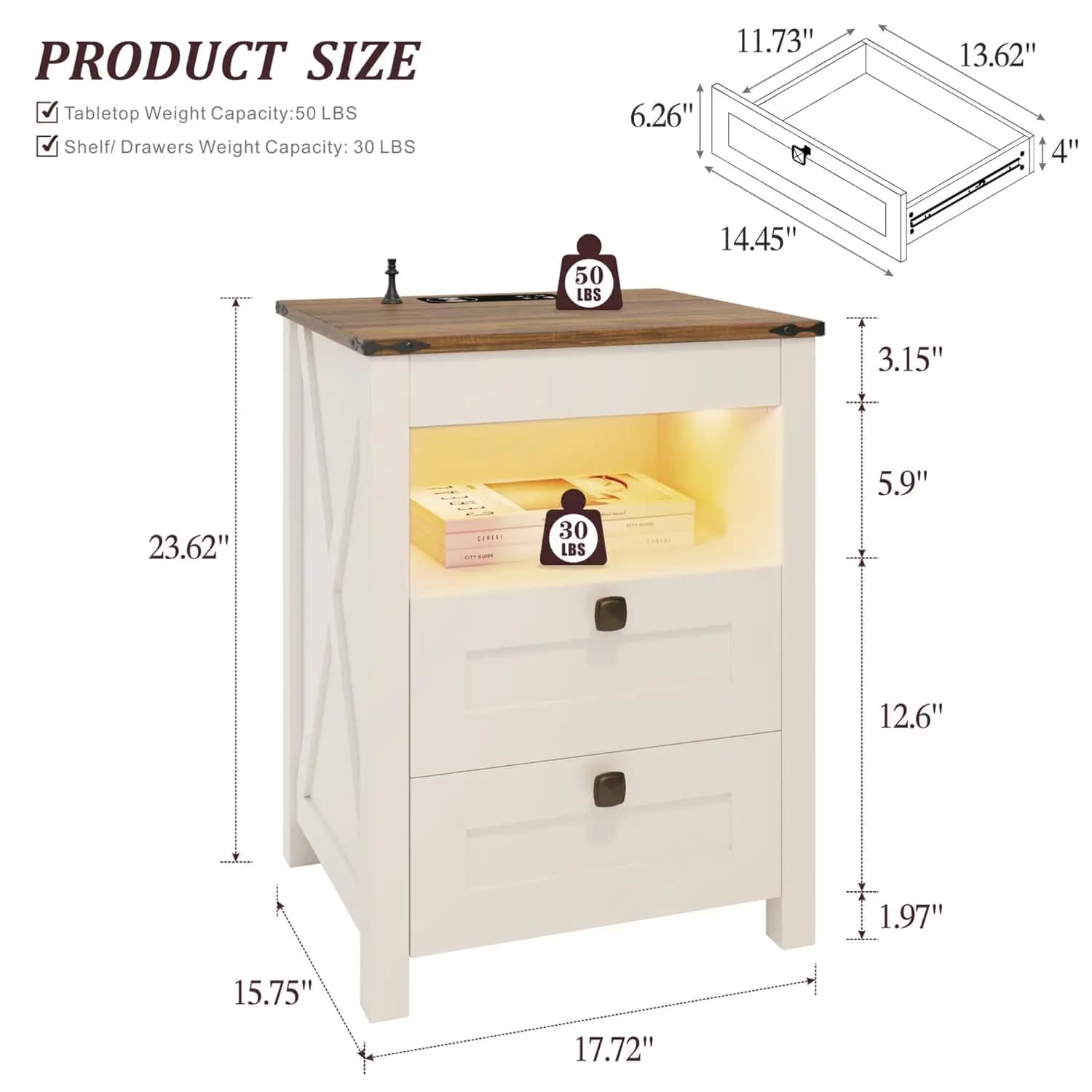 Ensemble de 2 tables de chevet LED avec tiroir pour armes à feu : Table de chevet avec station de ch