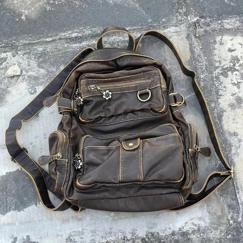 Annmouler grande capacité sacs à dos pour femmes marron décontracté en cuir hommes sac à dos concept