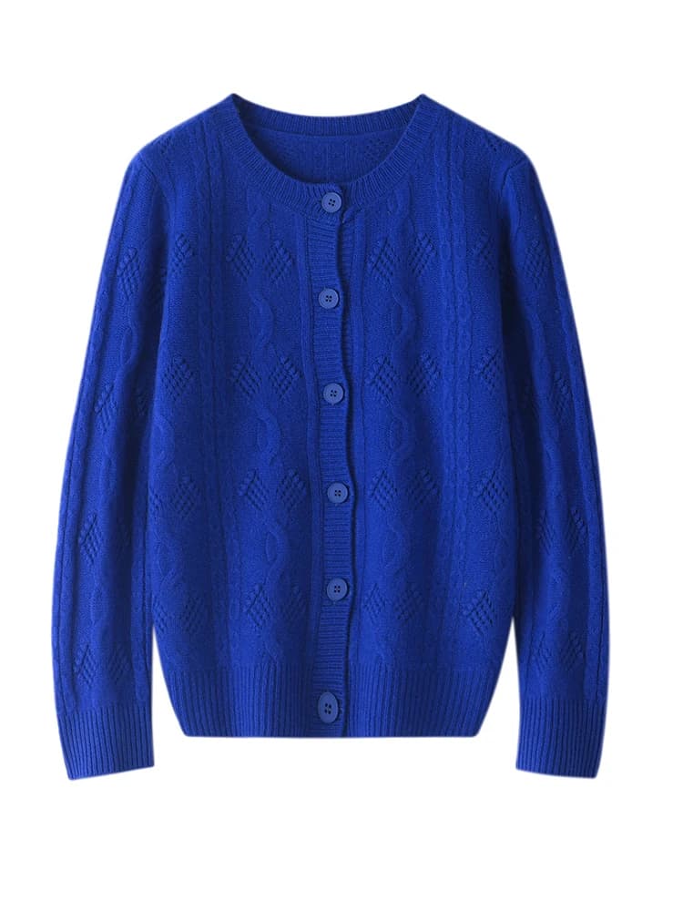 ADE-WhatsApp-Pull en cachemire de style vintage creux pour femmes, cardigan à col rond, tricots 100%