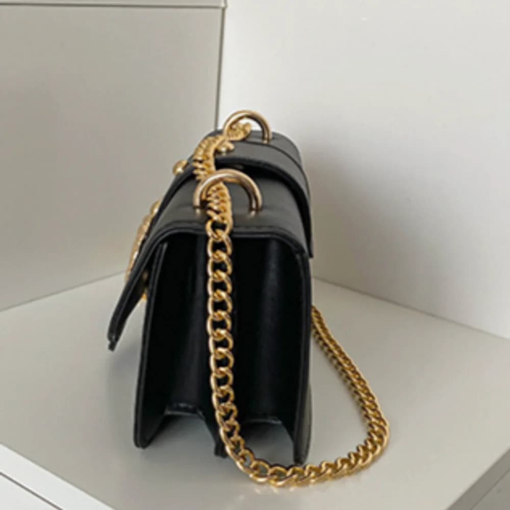 Sac à bandoulière double chaîne pour femme, sac à rabat rétro en cuir PU, sac à main décontracté pou