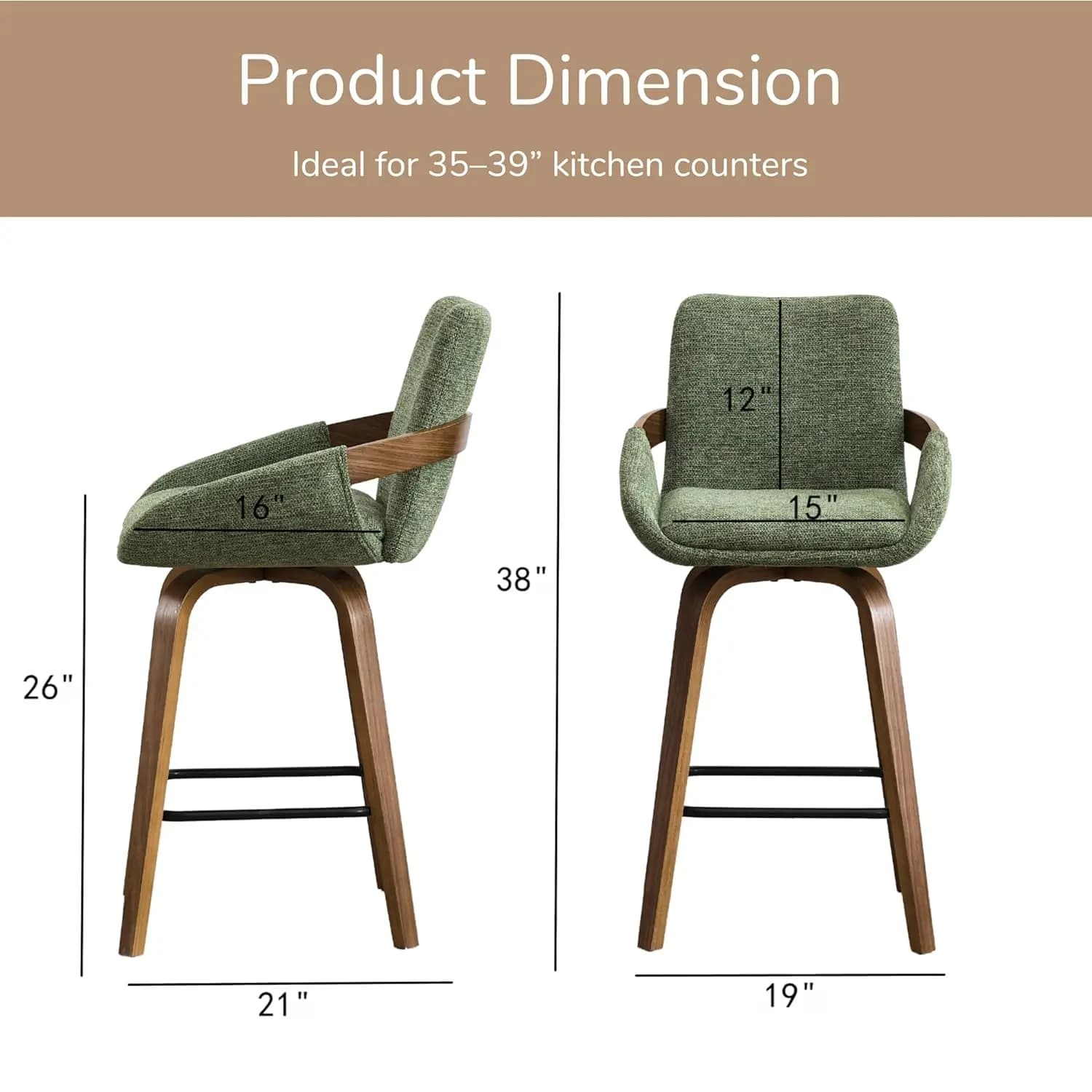 Ensemble de 2 tabourets de bar pivotants à hauteur de comptoir, tabourets de comptoir en tissu de li