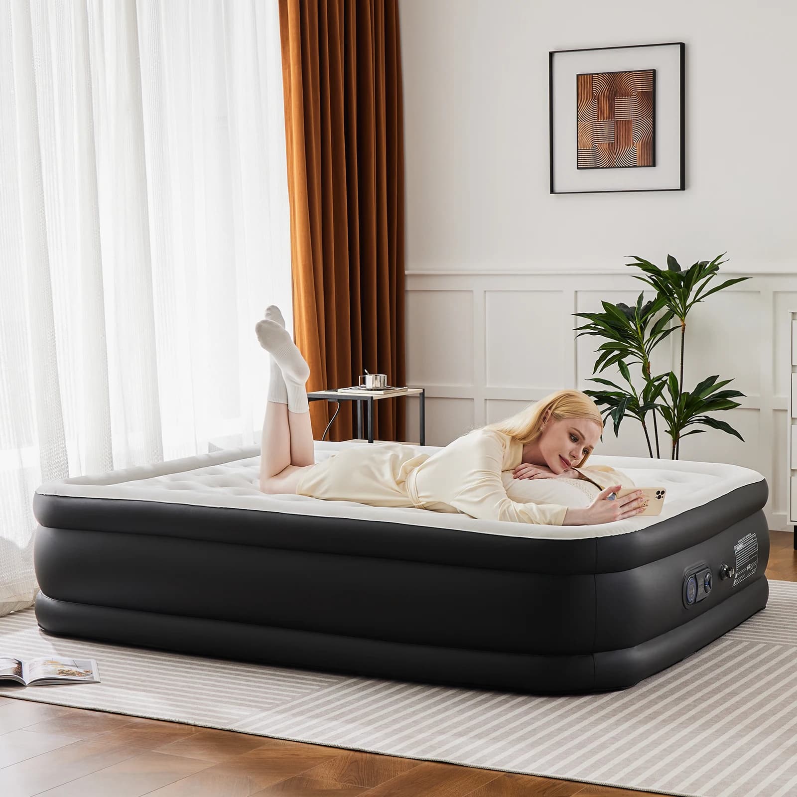 JHK Queen – matelas pneumatique double taille, double hauteur, antidérapant, capacité de poids infér