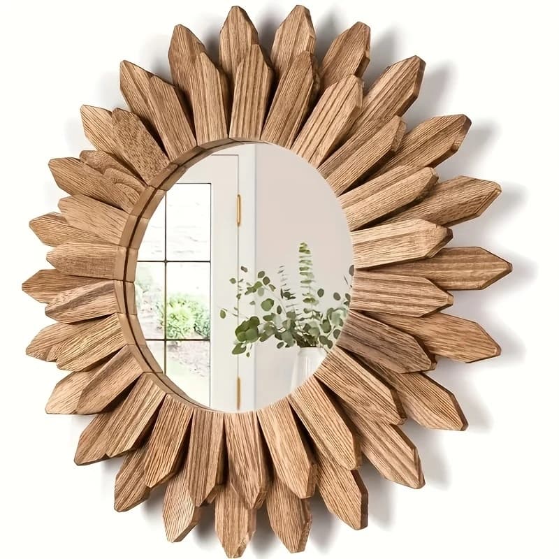 Miroir Bohème Tournesol, Miroir Mural, Miroir Décoratif en Bois, Miroir Mural pour Chambre et Salon,