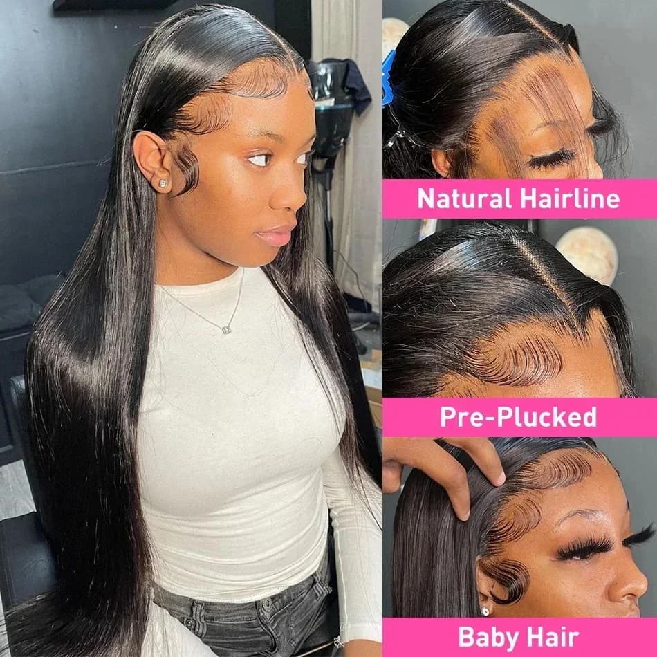 Perruques en cheveux humains 13x6 360 HD Lace Front pour femmes noires, densité 250, lisses comme de