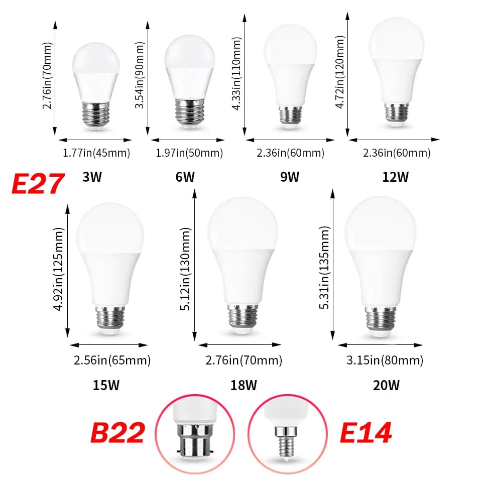 5 pièces/lot 12V E27 E14 B22 LED ampoule 3W 6W 9W 12W 15W 18W 20W Lampada ampoule LED basse tension 