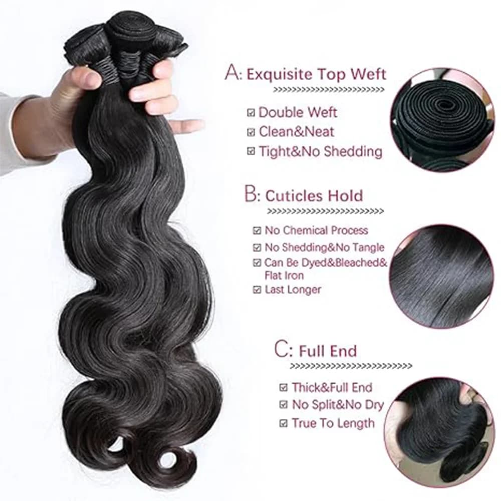 Extensions de cheveux humains Remy brésiliens, ondulés, couleur noir naturel, 1/3/4 pièces, 40 pouce