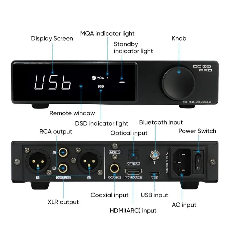 SMSL DO100 Pro, décodeur double DAC MQA haute résolution ES9039Q2M, Bluetooth 5.1 DSD512, OPA1612, H