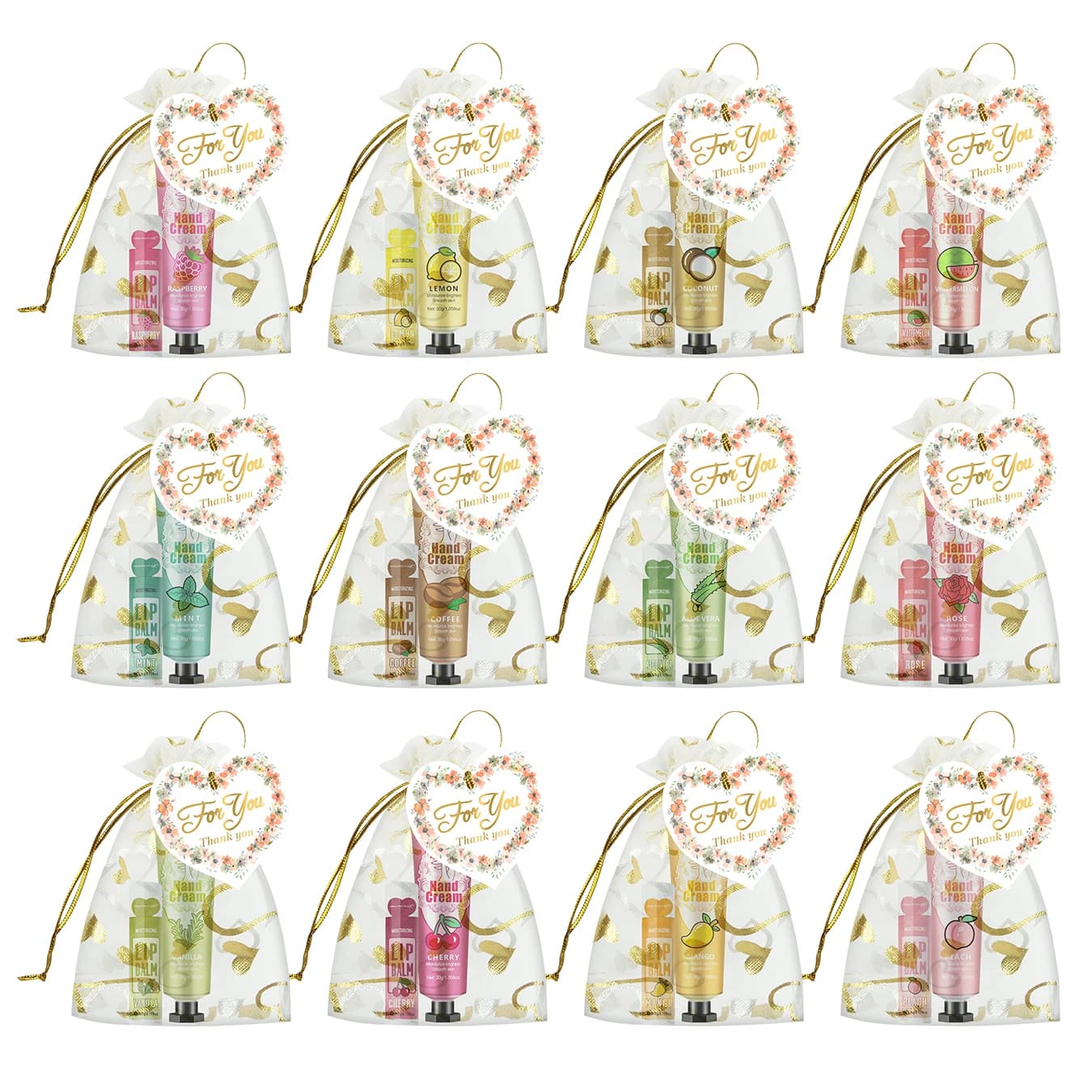 Coffret cadeau 30 ensembles/boîte crème pour les mains et baume à lèvres pour les invités cadeau de 