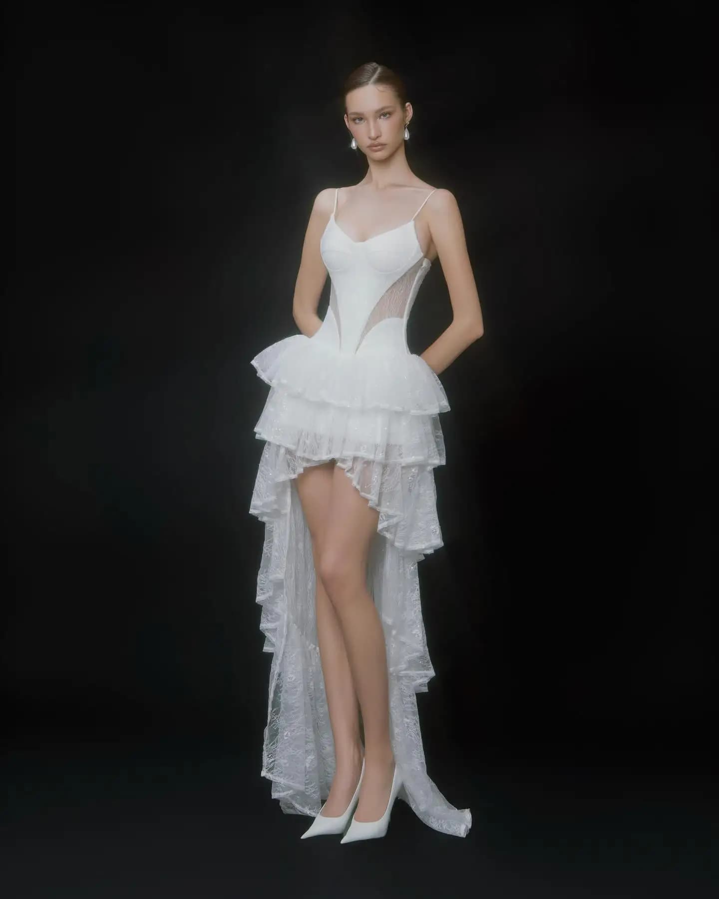 Nouvelle Robe de Mariée Blanche en Dentelle Asymétrique, Robe de Soirée Formelle, Robe de Bal, Robe 