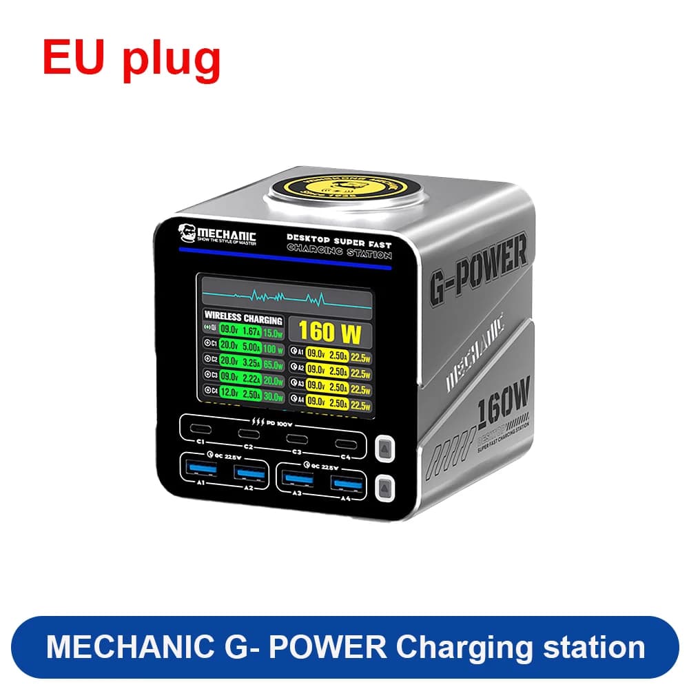 Station de Charge de bureau GaN mécanique G-POWER 160W, 8 ports, avec Charge sans fil 15W, pour répa