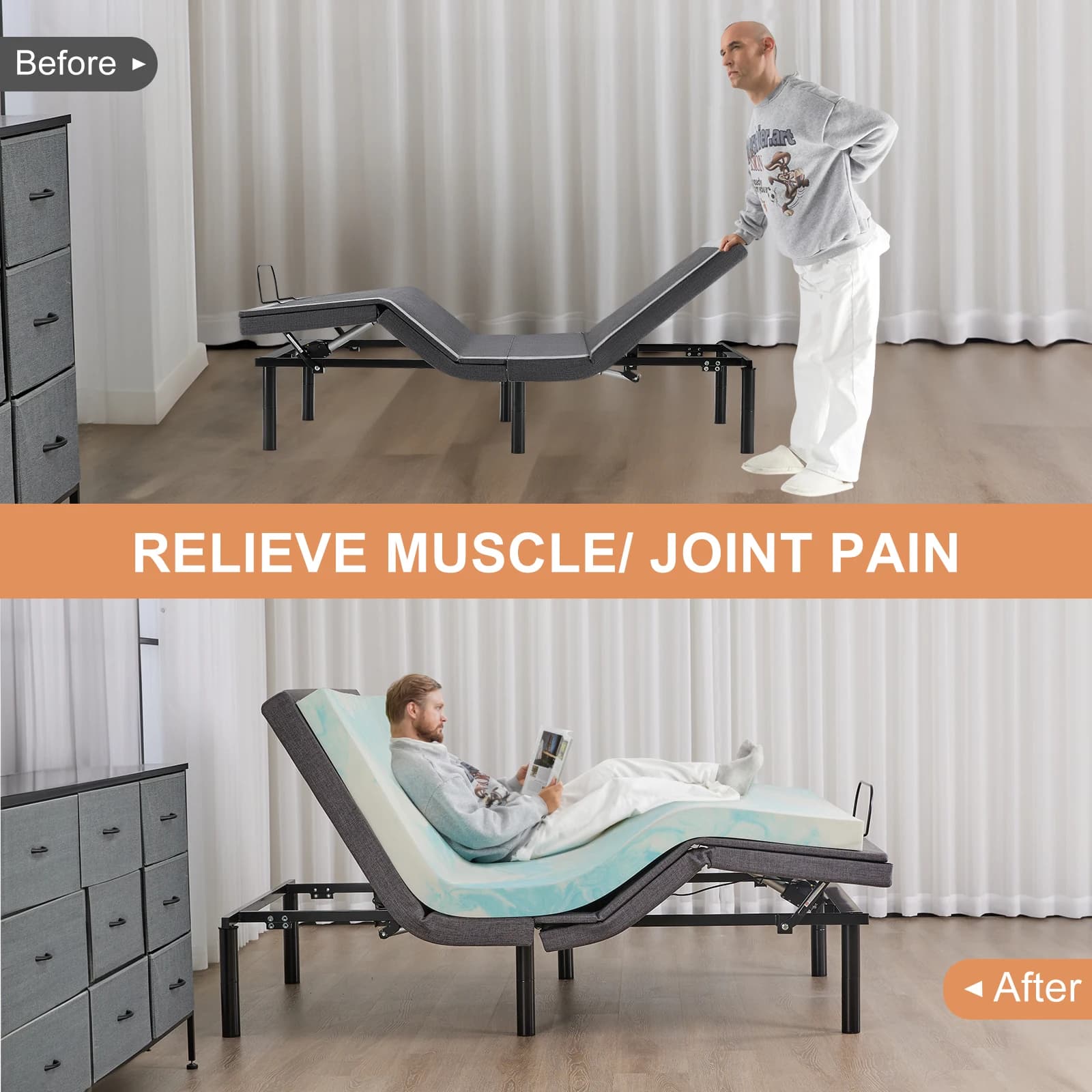 JHK lit Queen Size électrique cadre de lit ergonomique réglable avec télécommande sans fil lit zéro 