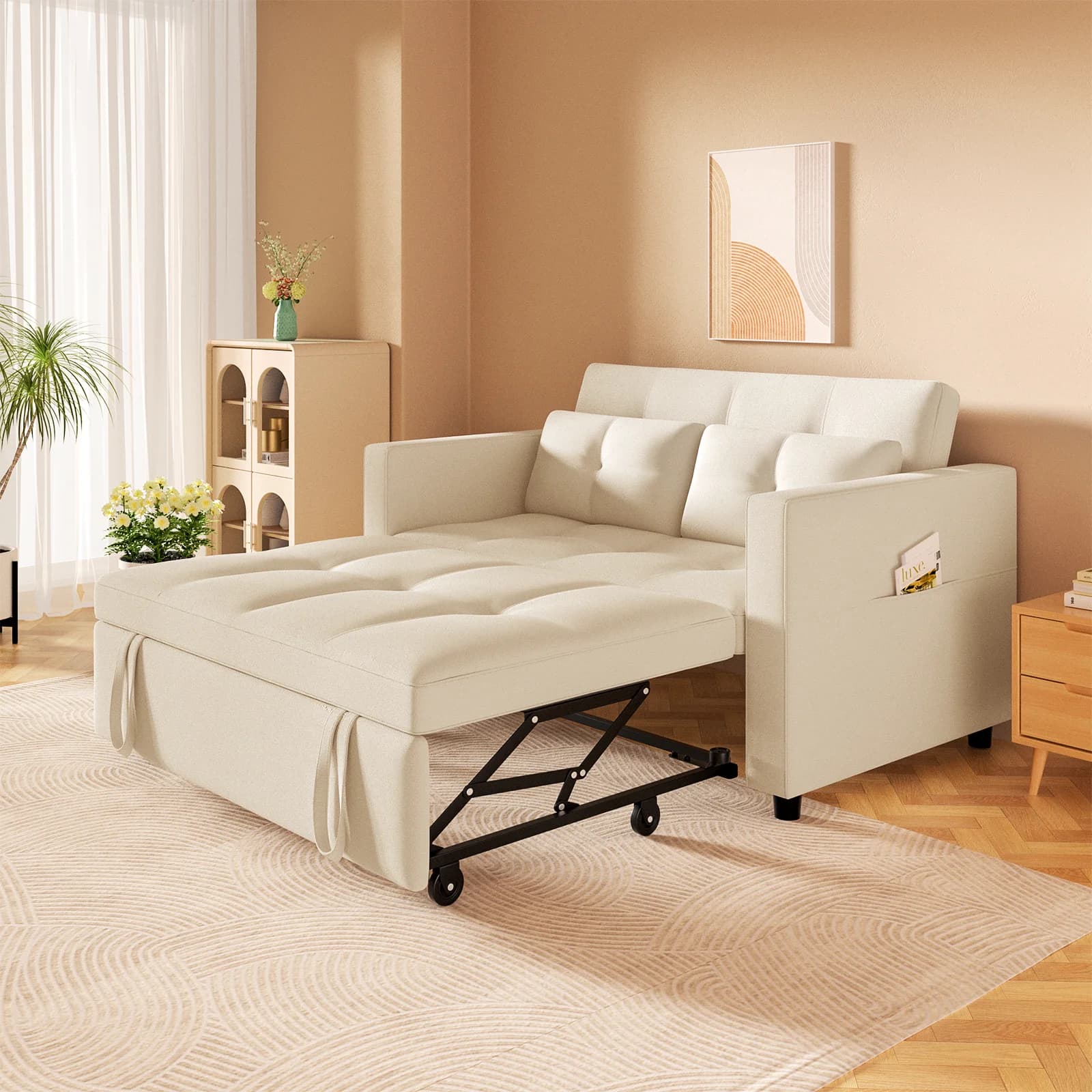 HORGgland-Canapé convertible 3 en 1, canapé-lit en velours de 57 pouces avec lit côtelé, causeuse av