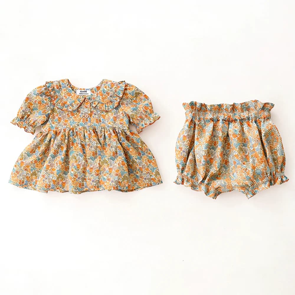 Ensemble de vêtements pour bébé fille, 2 pièces, été, coton floral, costume pour petite fille de 0 à