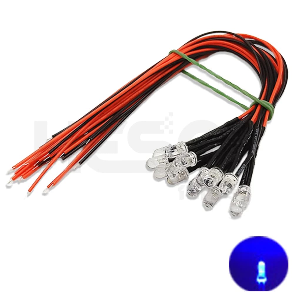 10 pièces 5mm LED 5-12V 20cm pré-câblé blanc rouge vert bleu jaune UV RGB Diode lampe décoration Dio