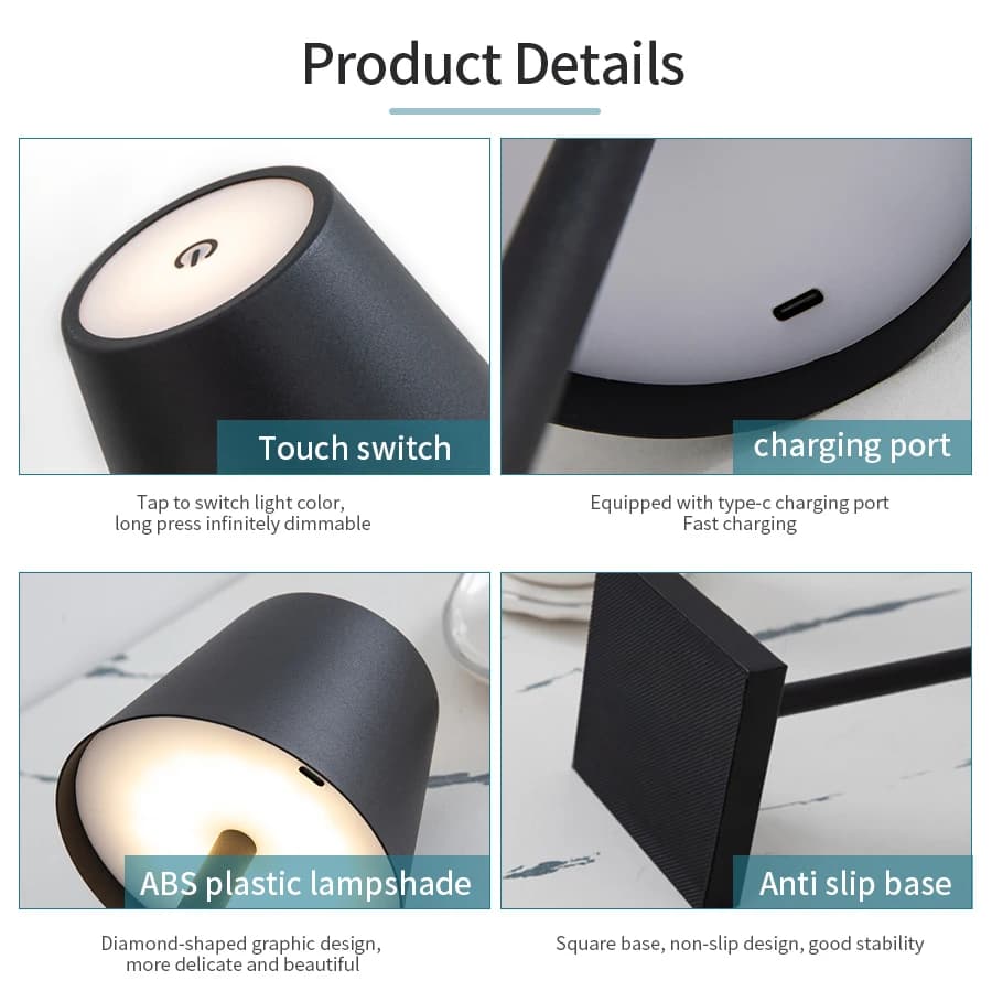 Lampe LED Tactile Sans Fil, Rechargeable par USB, Éclairage d'Ambiance, pour Table, Bar, Restaurant,