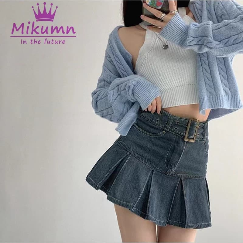Harajuku Y2k Kawaii fille chaude jupe en jean collège Style femmes jupe plissée jean décontracté tai