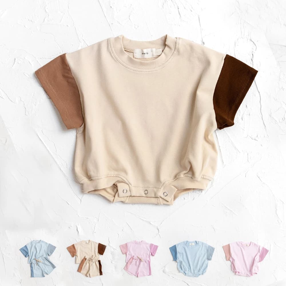 Barboteuse pour nouveau-né fille et garçon, combinaison une pièce en coton à manches courtes avec bo