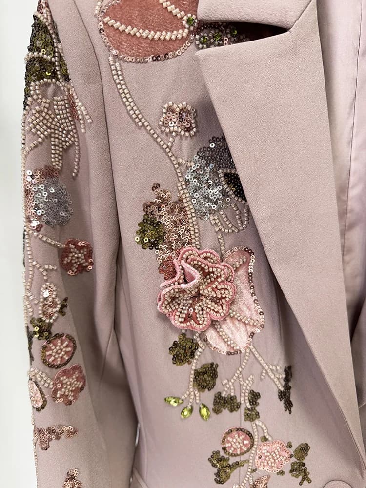 HIGH STREET – ensemble de costume de défilé de styliste pour femmes, Blazer perlé à fleurs 3D, panta