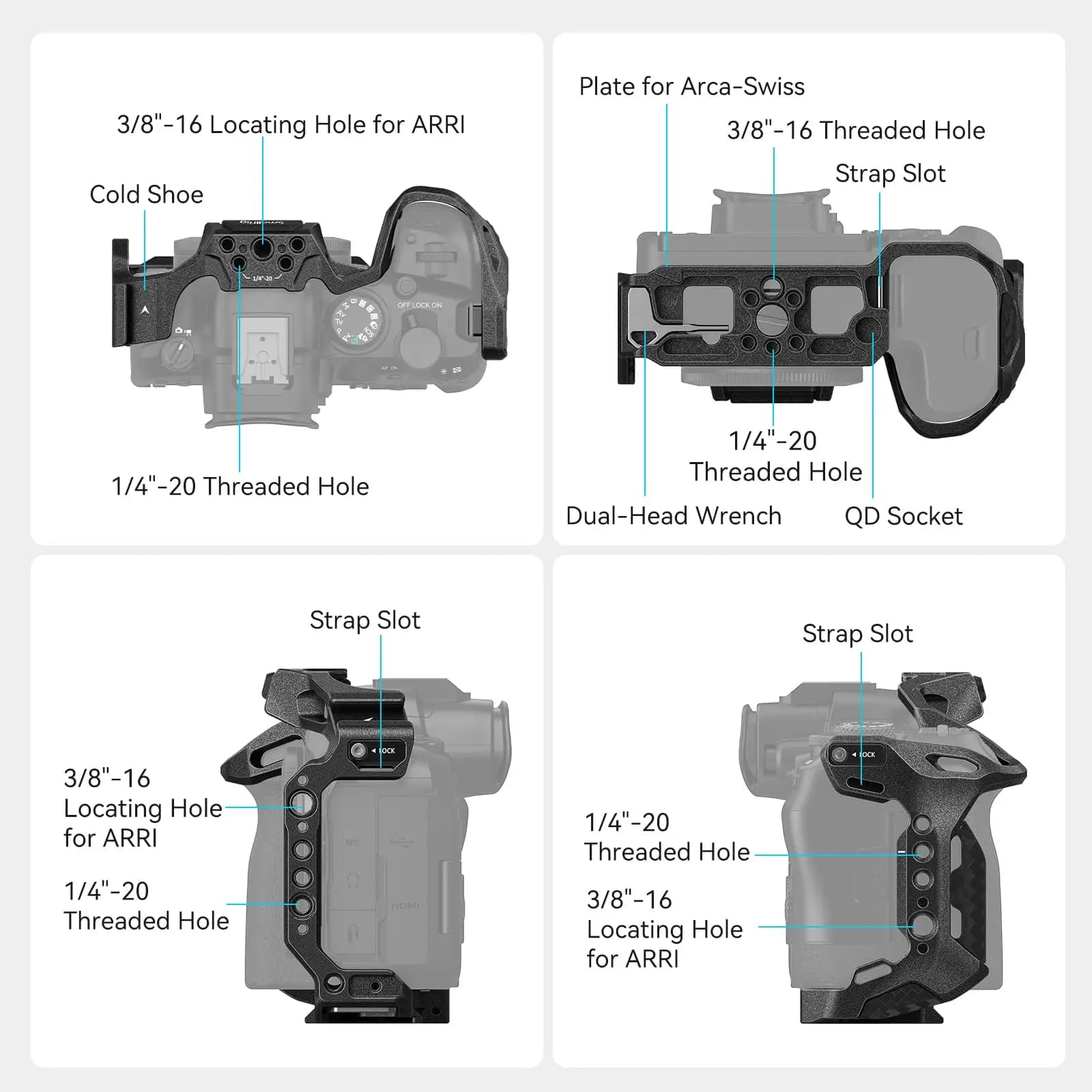 SmallRig – Cage de caméra «Black Mamba» pour Canon EOS R6 Mark II, plaque de dégagement rapide arca-