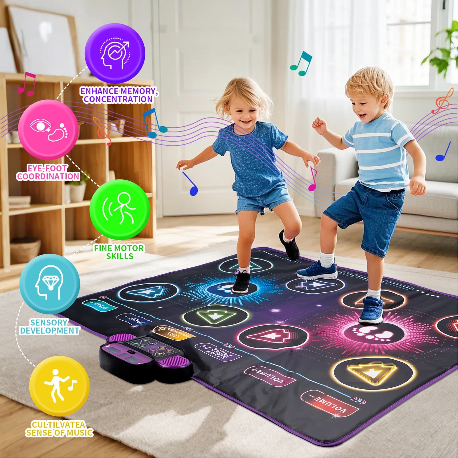 Tapis de jeu de danse électronique, tapis de danse interactif pour double joueur de musique intégré,