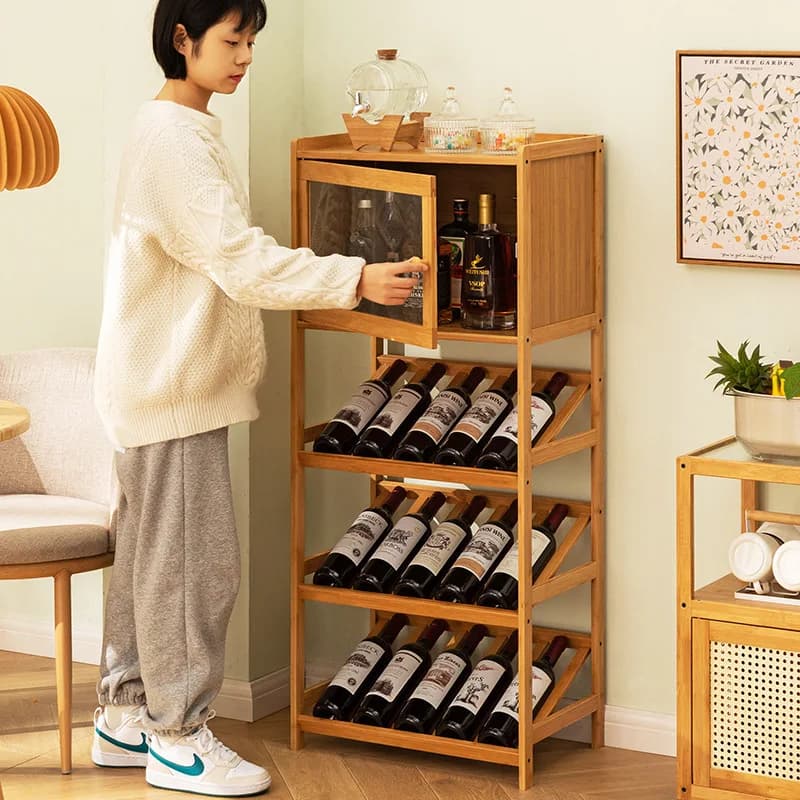 Casier à vin en bambou massif à 3/4 niveaux, support de stockage autoportant au sol, présentoir, éta