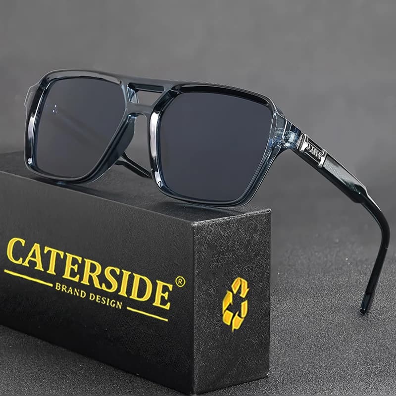 Lunettes de soleil rétro punk CATERSIDE pour hommes, monture carrée, dessus plat, double pont, lunet