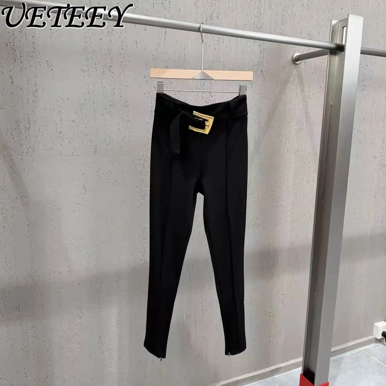 Nouveau pantalon décontracté noir taille haute amincissant pour femme, collection Printemps 2026, av