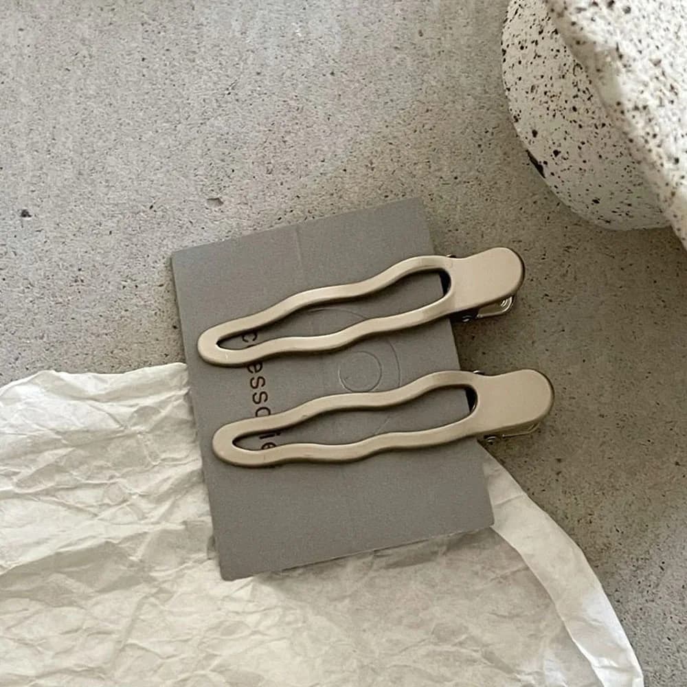 Pince à cheveux en métal argenté, 2 pièces, ligne ondulée, avec alliage creux géométrique, pinces à 