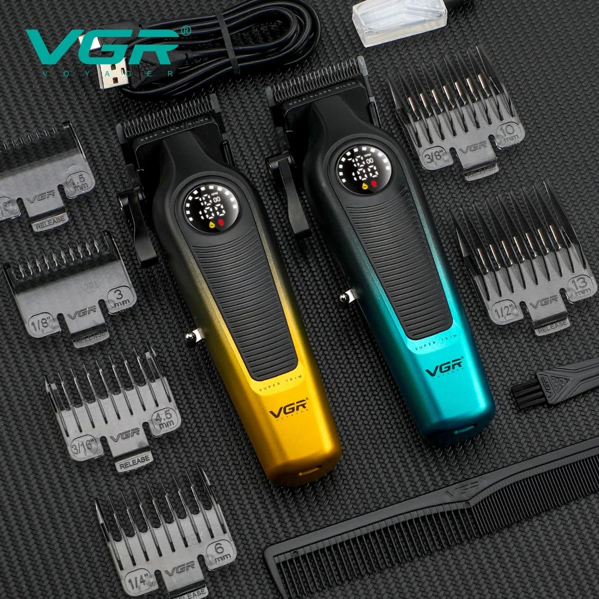 VGR V196 tondeuse à cheveux professionnelle pour hommes lame DLC affichage LED sans fil USB lame en 