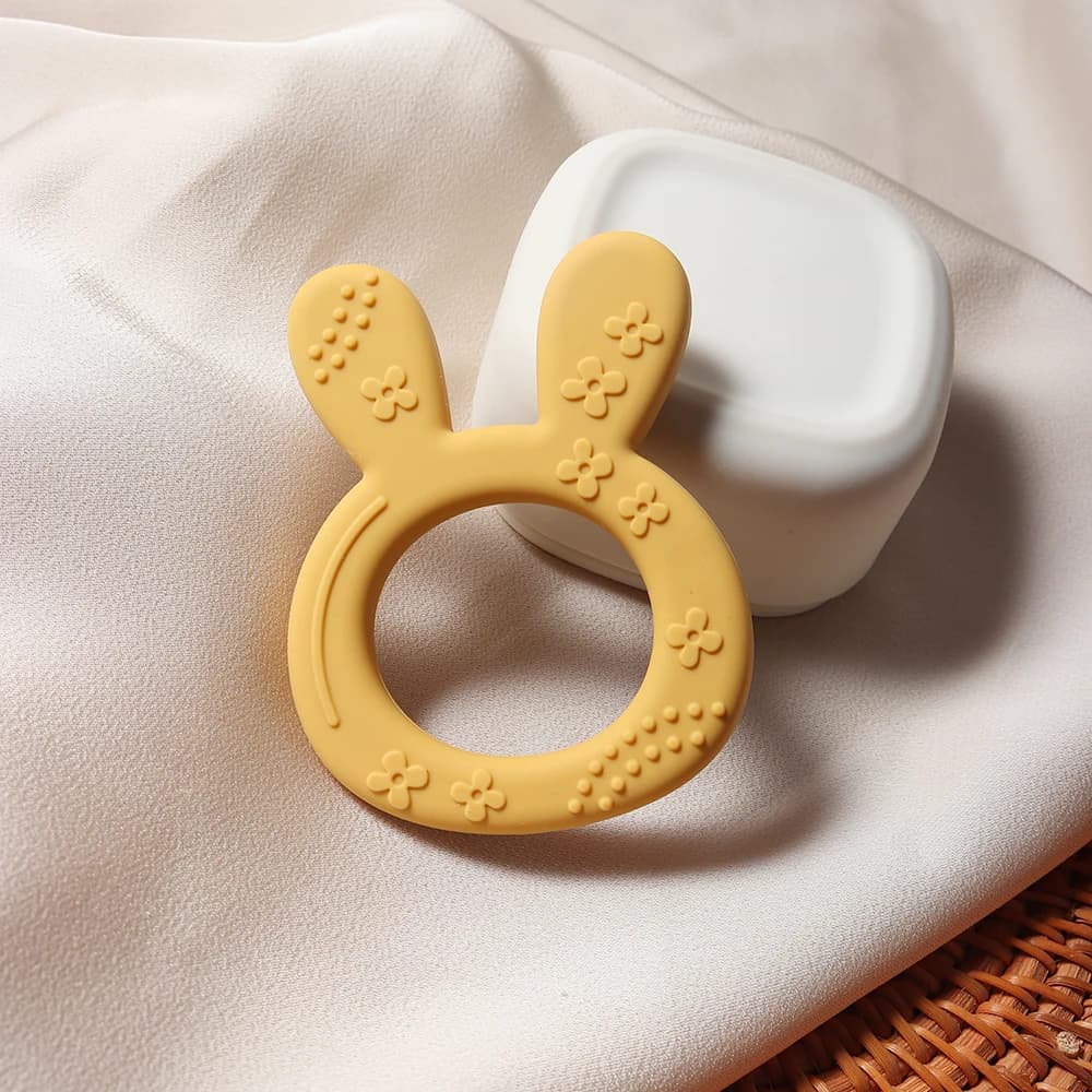Anneau de dentition en Silicone en forme de lapin et de carotte pour bébé, jouet éducatif sensoriel 