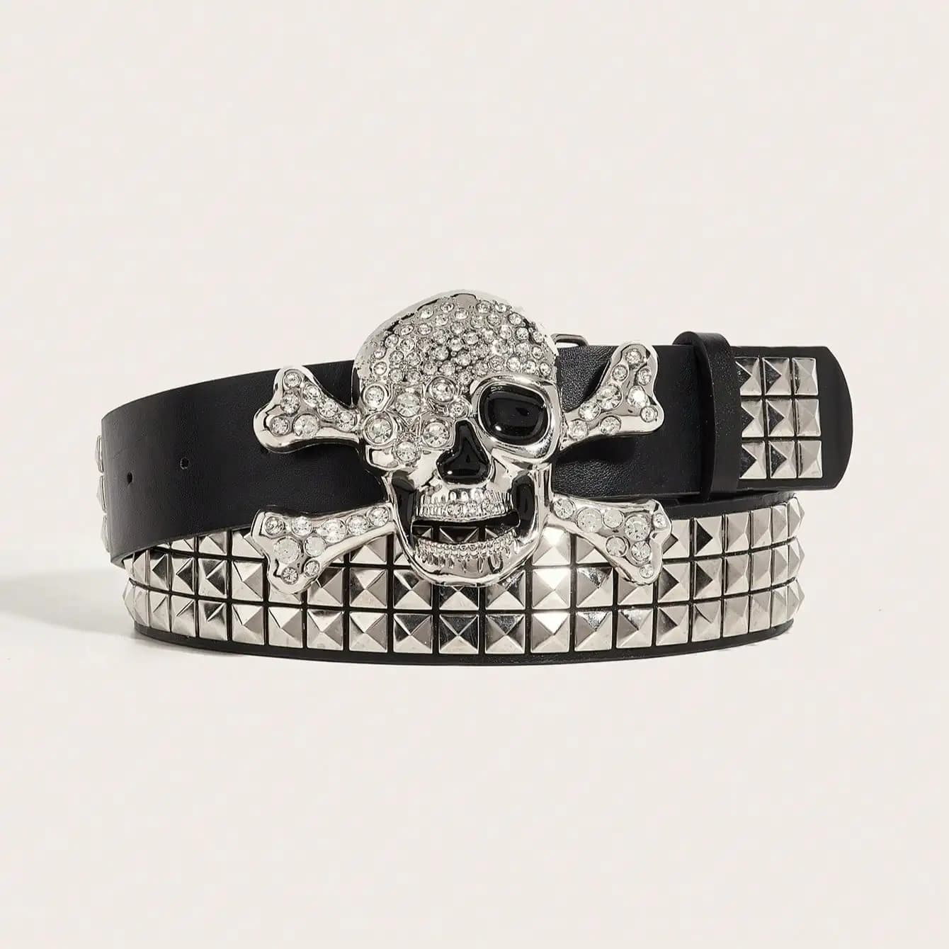Ceinture à rivets et boucle tête de mort punk foncé pour hommes, 1 pièce, ceinture décorative polyva